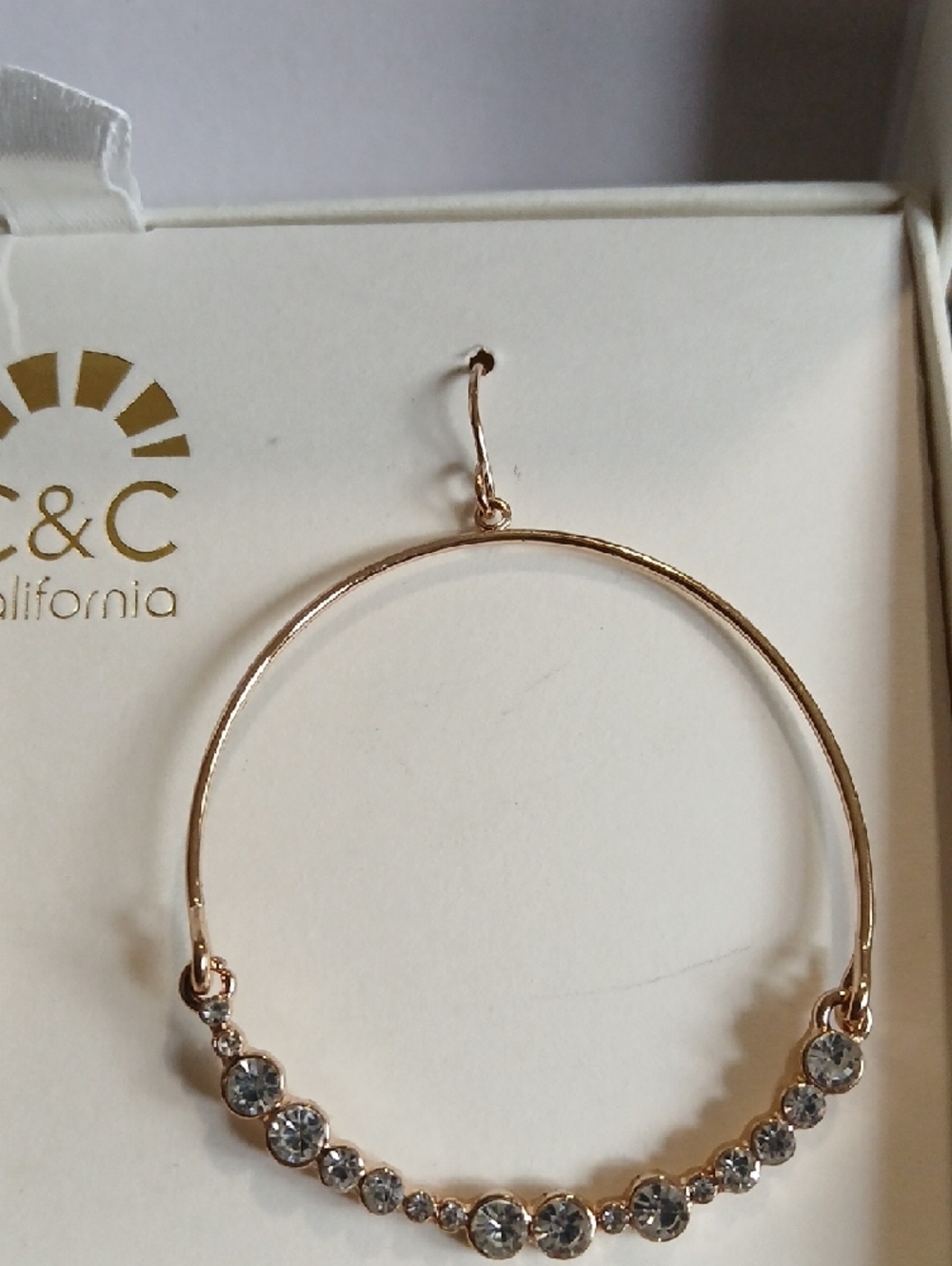 C&C California Boho Feminine Gold Hoop Earrings with Crystal Accents - Picture 5 of 10